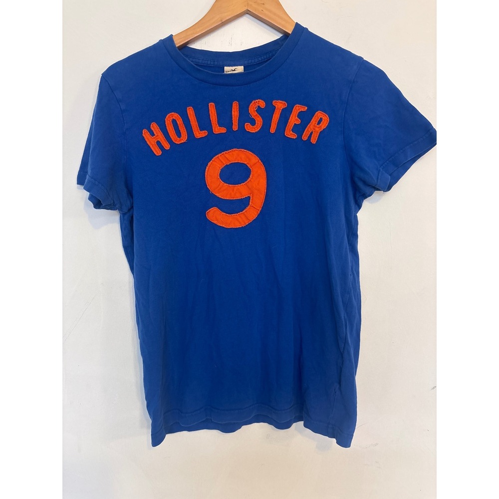 Hollister California Mens Graphic T-Shirt Blue Orange Applique Logo Size S